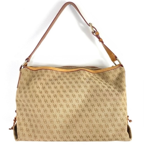 DOONEY and Bourke DB Monogram canvas slouch Satchel in Natural Beige - Picture 2 of 16